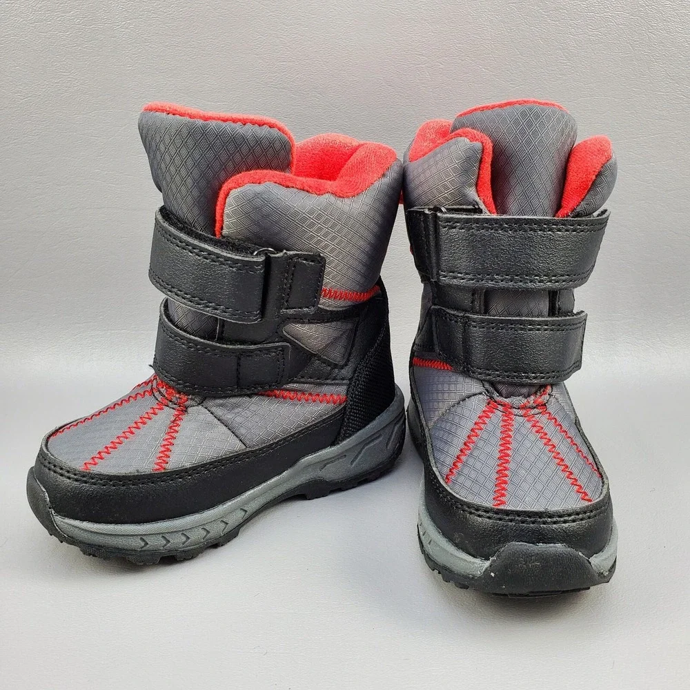 Carter's Booth CR Winter Snow Boots Toddler Boys Size 7 Mid Calf Hook Loop Gray